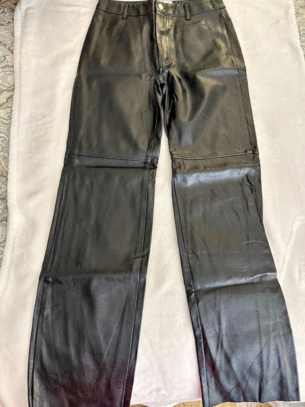 Princess Polly Macey Faux Leather Pants Black Frayed Hem Size 4